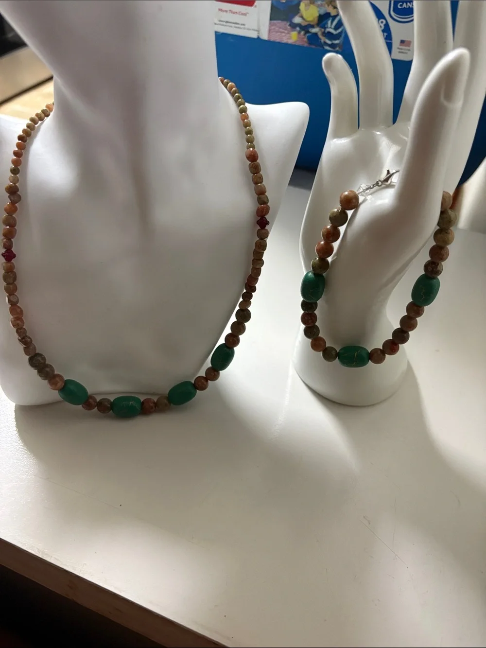 Green and Earth-Tone Beaded Necklace & Bracelet Set